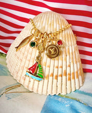Load image into Gallery viewer, Repurposed Brown &amp; Gold Louis Vuitton Coin Nautical Charm Necklace
