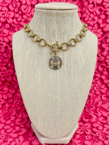 Repurposed Rue Cambon Paris CC Coin Vintage Toggle Necklace