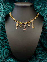 Load image into Gallery viewer, Repurposed Yves Saint Laurent Floating Letter Charms Mixed Metal Necklace