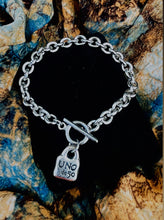 Load image into Gallery viewer, Repurposed Uno de 50 Sterling Padlock Toggle Bracelet