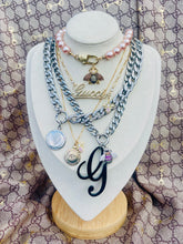 Load image into Gallery viewer, Repurposed Black Resin Gucci Cursive G Charm &amp; Removable Crystal Pavè Bee Necklace