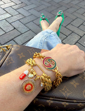 Load image into Gallery viewer, *Rare* Repurposed Red &amp; Green Interlocking GG Gucci Enameled Charm &amp; Chain Bracelet