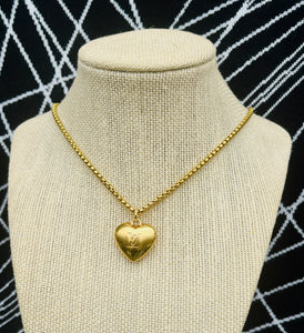 *Very Rare* Repurposed Louis Vuitton LV Logo Puffy Heart Necklace