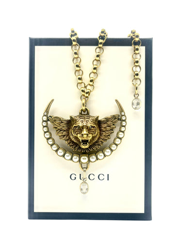 Repurposed X~Large Gucci Tiger Feathered Wings Statement Necklace