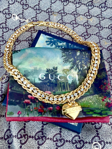 Repurposed Gucci Tag Vintage Crystal Heart Chocker