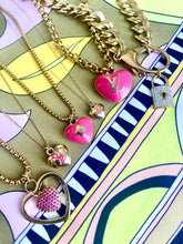 Load image into Gallery viewer, Repurposed Large Louis Vuitton Heart Cut-Out &amp; Crystal Charm Reversible Necklace