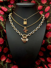 Load image into Gallery viewer, Repurposed Louis Vuitton Gold &amp; Cafè Reversible Coin Charm Necklace