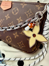 Load image into Gallery viewer, 3~in~1 Repurposed X~Large Louis Vuitton Signature 🧈 Flower Charm Denim Chain/Bag Charm/Necklace