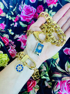 Repurposed Louis Vuitton Keyring & Crystal Paved Lapis Star Charm Bracelet