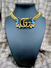 Load image into Gallery viewer, X~Large Repurposed Gucci Multicolored Crystal Pavé Hardware Adjustable Necklace
