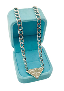 Repurposed Beige & Silver PRADA Tag Hardware Necklace