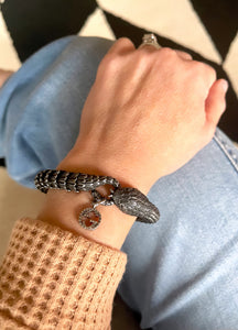 Repurposed Carved Sterling Gucci Charm Snake Bracelet