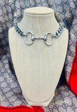 Load image into Gallery viewer, X~Large Repurposed Gucci Horsebit Chunky Necklace with accent Crystal Charm