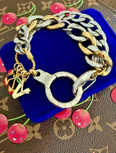 Load image into Gallery viewer, Repurposed Louis Vuitton Keyring &amp; Mixed Metals Cherry Charm Bracelet