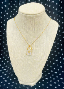 Repurposed Louis Vuitton Cut-Out Logo Charm Crystal Padlock Necklace