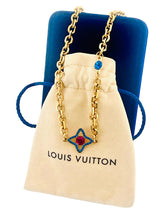 Load image into Gallery viewer, *Very Rare* Medium Repurposed Louis Vuitton Royal Blue &amp; Magenta Swarovski Crystal Charm Vintage Necklace