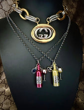 Load image into Gallery viewer, Repurposed Interlocking GG Gucci Heart &amp; White Wine Bottle/Glass Charm Necklace