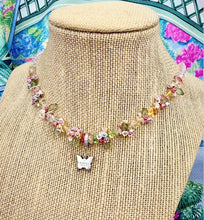 Load image into Gallery viewer, Repurposed Gucci Butterfly Charm &amp; Pastel Flowers Necklace