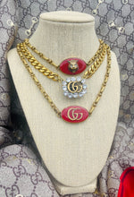 Load image into Gallery viewer, *Very Rare*Repurposed Interlocking GG Gucci Red &amp; Gold Tone Vintage Necklace 📍Small Chip ~Priced Accordingly (see pic #5)