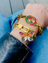 Load image into Gallery viewer, Repurposed Gucci Clasp &amp; Multicolored Butterfly Charm Bracelet