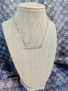 Repurposed Gucci Cursive Charm & Removable Crystal Pavè Bee Necklace