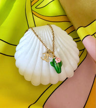 Load image into Gallery viewer, Repurposed Mini CC Charm &amp; Puffy Enameled Flower Cactus Necklace