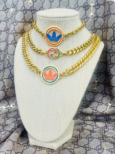 *Rare* Repurposed Gucci X Adidas Blue & Orange Enameled Necklace
