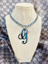 Load image into Gallery viewer, Repurposed Black Resin Gucci Cursive G Charm &amp; Removable Crystal Pavè Bee Necklace