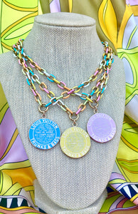 *Rare* X~Large Repurposed Baby Blue & Gold Louis Vuitton Trunks & Bags Coin Necklace