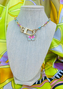 Repurposed Louis Vuitton KeyClasp & Removable Butterfly Toggle Necklace