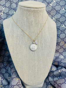Repurposed Interlocking GG Gucci Coin & Removable Crystal Bee Charm Necklace