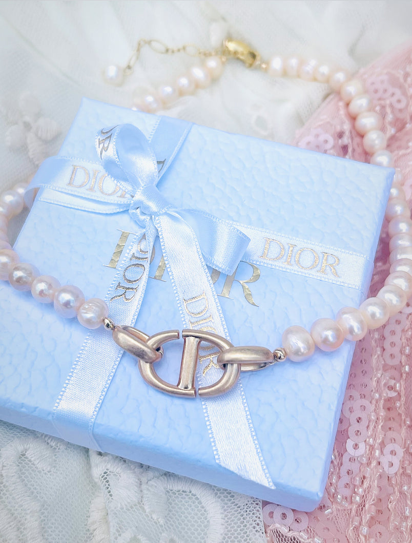 Repurposed Christian Dior CD Charm & Freshwater Pearls Necklace