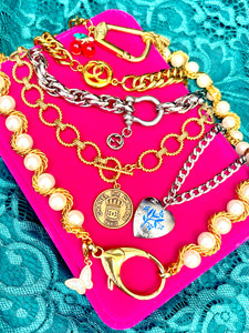 Repurposed 1980’s Vintage CC “Ne M’oublie Pas” Blue Enameled Heart Charm Necklace