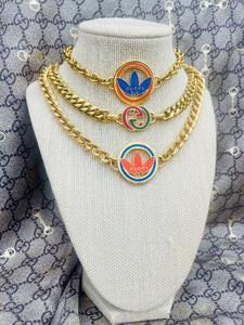 *Rare* Repurposed Interlocking GG Red & Green Enameled Charm Necklace