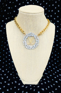 *Very Rare*Large Repurposed Crystal Louis Vuitton Hardware & Swarovski Crystal Accent Necklace