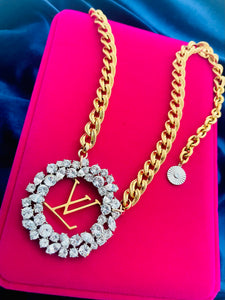 *Very Rare*Large Repurposed Crystal Louis Vuitton Hardware & Swarovski Crystal Accent Necklace