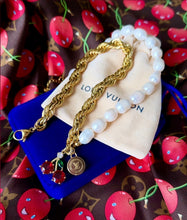 Load image into Gallery viewer, Repurposed Louis Vuitton Gold &amp; Cafè Coin Asymmetrical Freshwater Pearl Necklace