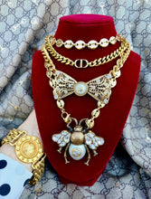 Load image into Gallery viewer, *One of a Kind* Repurposed Gucci Pearl Button &amp; Vintage Bow Brooch/Necklace