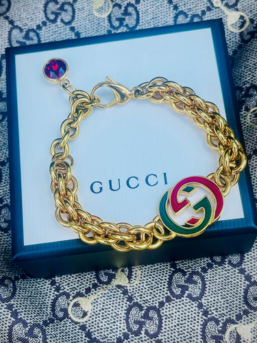 *Rare* Repurposed Interlocking GG Red & Green Enameled Charm Bracelet