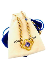 Load image into Gallery viewer, *Very Rare* Large Repurposed Louis Vuitton Purple &amp; Lime Green Swarovski Crystal Flower Charm Necklace