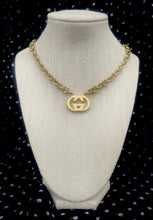 Load image into Gallery viewer, Repurposed Red Enameled &amp; Gold Interlocking GG 90’s Vintage Gucci Charm Necklace