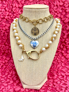 Repurposed 1980’s Vintage CC “Ne M’oublie Pas” Blue Enameled Heart Charm Necklace