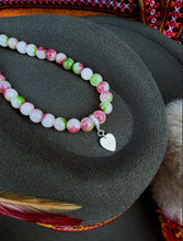 Load image into Gallery viewer, Repurposed .925 Sterling Gucci Heart Charm Hand~Beaded 8mm Tourmaline Necklace