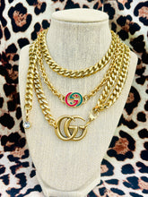 Load image into Gallery viewer, *Rare* Repurposed Interlocking GG Red &amp; Green Enameled Charm Necklace