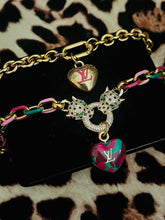 Load image into Gallery viewer, Repurposed Louis Vuitton Puffy Heart Charm Leopard Crystal Pavè Necklace