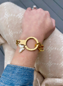 Repurposed Louis Vuitton Keyring & Butterfly Charm Vintage Bracelet
