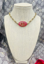 Load image into Gallery viewer, *Very Rare*Repurposed Interlocking GG Gucci Red &amp; Gold Tone Vintage Necklace 📍Small Chip ~Priced Accordingly (see pic #5)