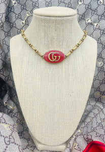 *Very Rare*Repurposed Interlocking GG Gucci Red & Gold Tone Vintage Necklace 📍Small Chip ~Priced Accordingly (see pic #5)