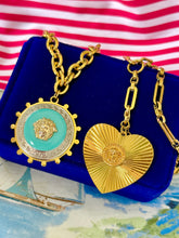 Load image into Gallery viewer, *Very Rare*Repurposed 1980’s Turquoise Versace Button &amp; Removable Charm Necklace