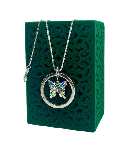 Repurposed Louis Vuitton Keyring & Enameled Butterfly Charm Necklace